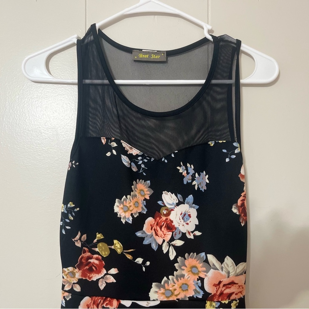 Brat Star Black Sweetheart Black Floral Dress - Picture 2 of 5